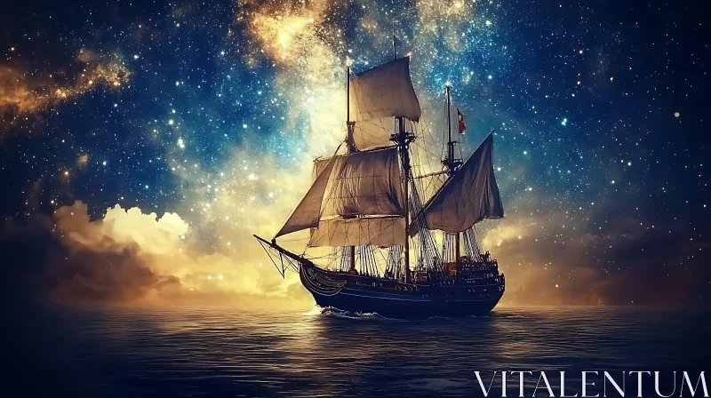 AI ART Dreamlike Sailing Under Stars