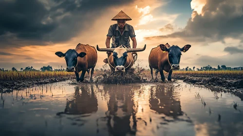 Traditional Farming in Rural Landscape