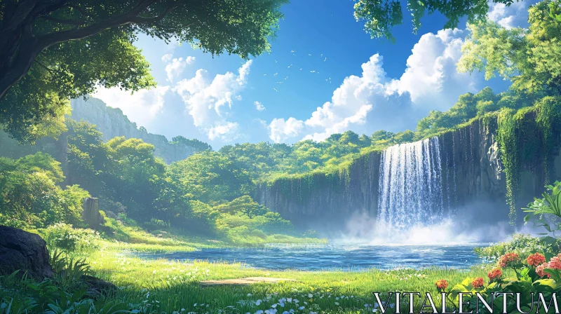 AI ART Peaceful Cascade Amidst Verdant Foliage