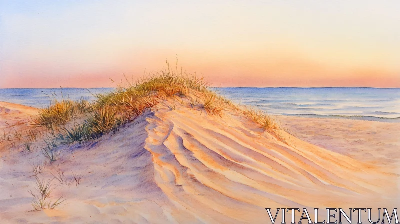 AI ART Serene Sunset on a Sandy Beach