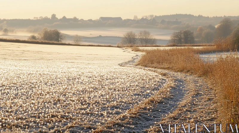 Golden Morning in a Frost-Kissed Rural Landscape AI Image