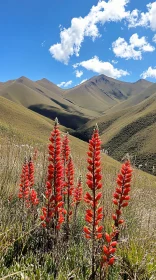 Red Blooms in Mountainous Terrain