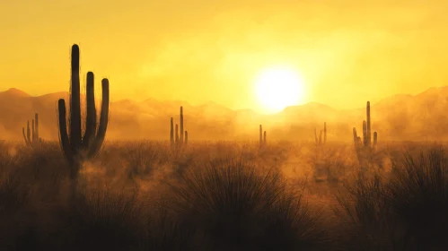 Desert Sunset with Majestic Cacti