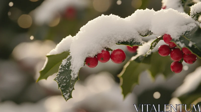 AI ART Winter Scene: Snow-Capped Branch with Berries