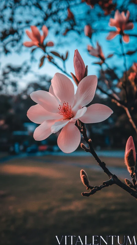 Pink Magnolia Close-Up AI Image