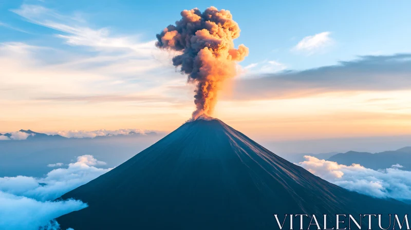 AI ART Volcanic Eruption Amidst Sunrise Tranquility