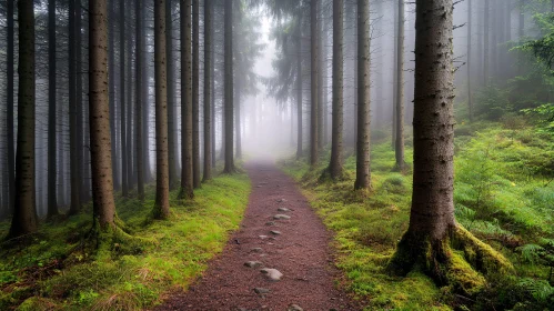 Mystical Forest Trail with Tall Trees