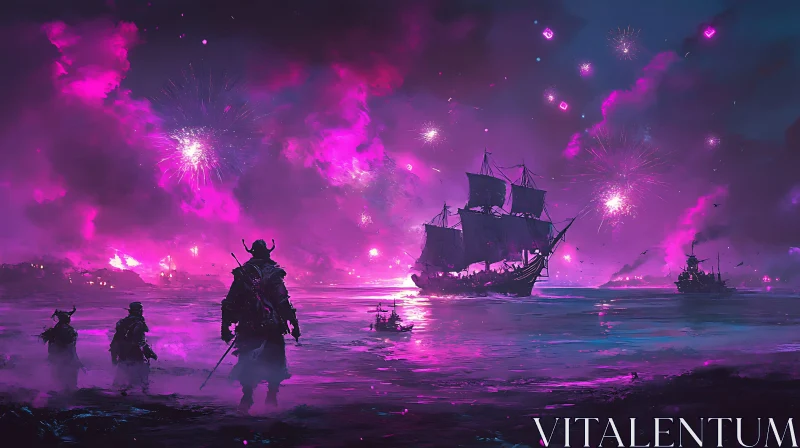 AI ART Epic Pirate Harbor with Fireworks