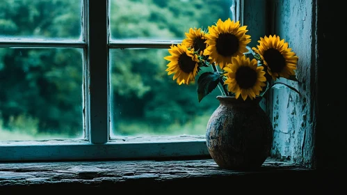 Sunflowers in Vase by the Window