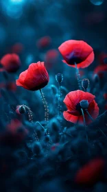 Ethereal Red Poppies Blooming