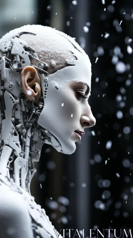 Futuristic Female Robot in Snow - Detailed and Artistic AI Image
