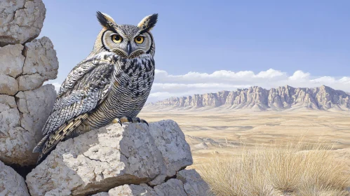 Owl in Arid Desert Environment