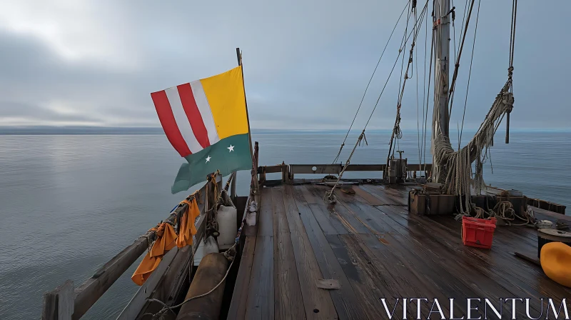 Wooden Boat Deck Overlooking Calm Sea AI Image