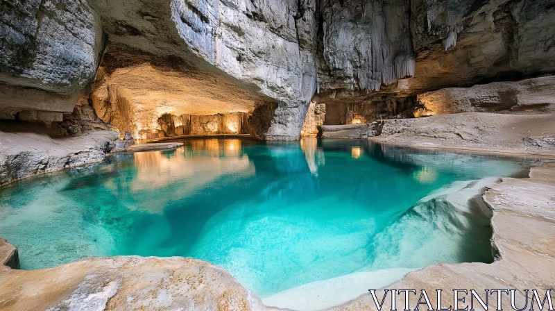 AI ART Underground Turquoise Pool in Natural Cave