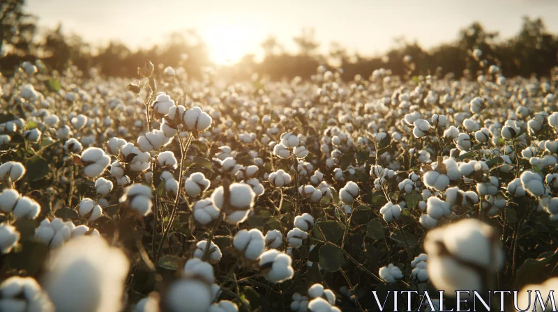 Cotton Plants Illuminated by Sunset AI Image