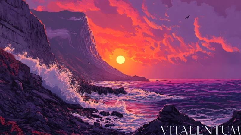 AI ART Sunset Over Cliffs and Sea