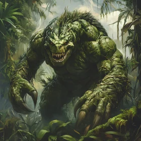 Fierce Green Creature in Dense Jungle