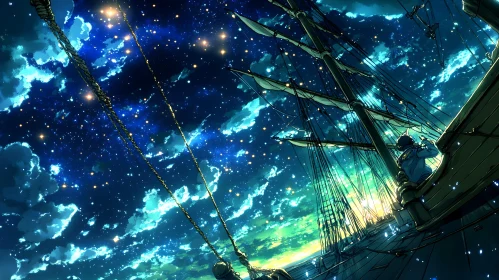 Sailboat in a Dreamlike Starry Night