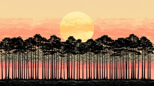 Majestic Sunset Behind a Silhouetted Pine Forest