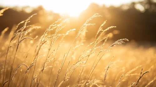 Field of Golden Grass Under the Setting Sun