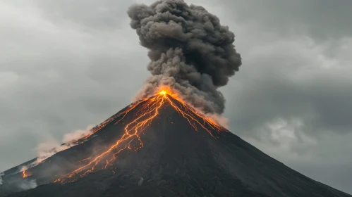 Lava Streams Down the Slopes of an Erupting Volcano