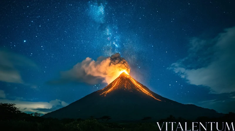 AI ART Eruption of a Volcano Under the Starry Night