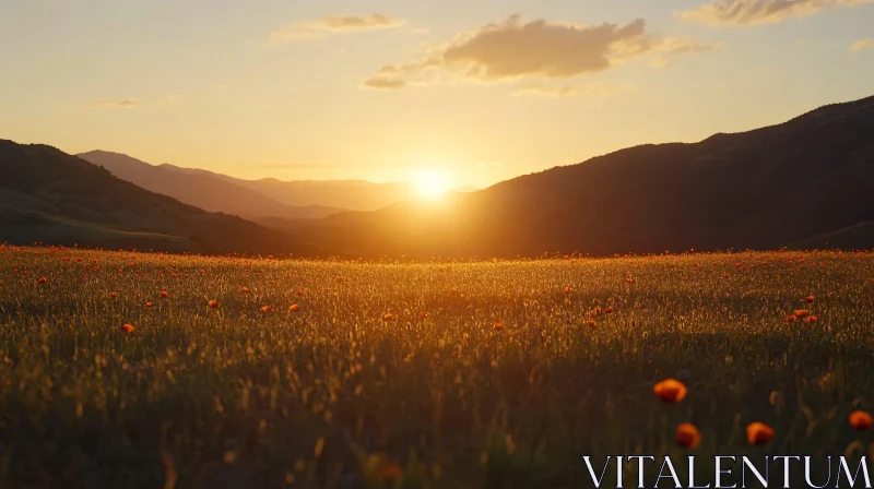 Golden Hour Over a Blooming Landscape