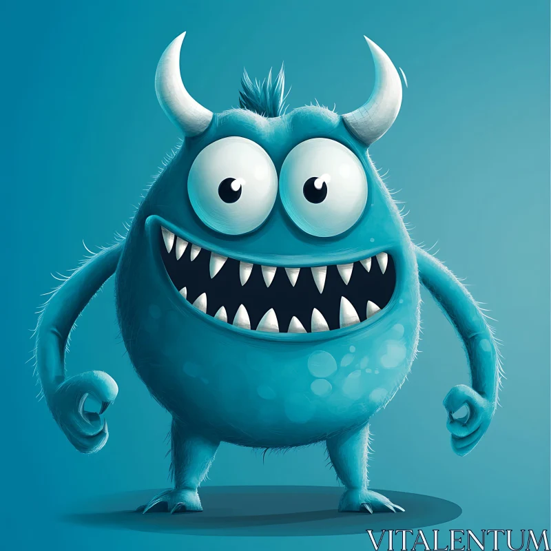 AI ART Playful Blue Monster Character with Tooth Grin