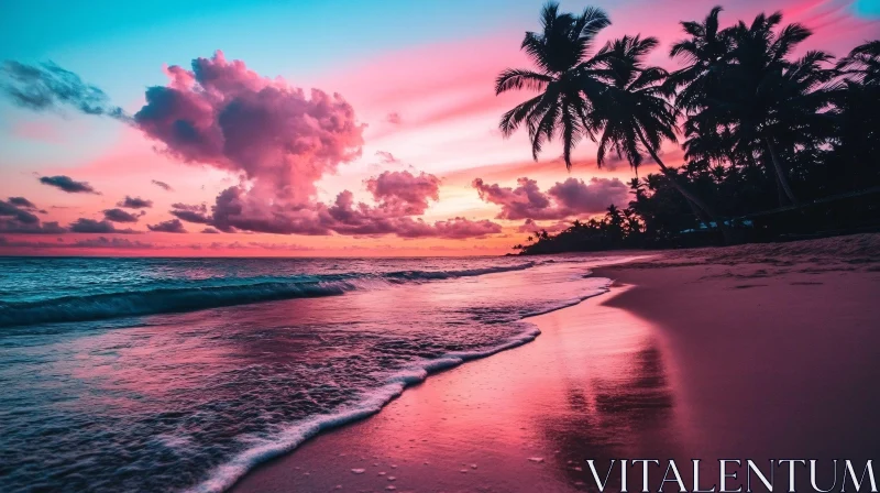 AI ART Vibrant Sunset at a Tropical Beach
