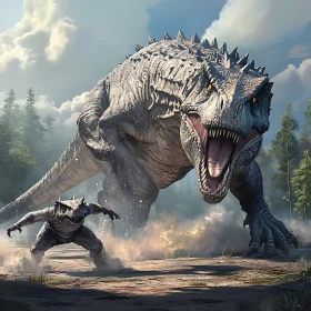 Fearsome Tyrannosaurus Rex Roaring in Jungle