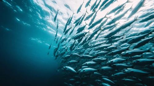 Marine Life: School of Fish in the Ocean