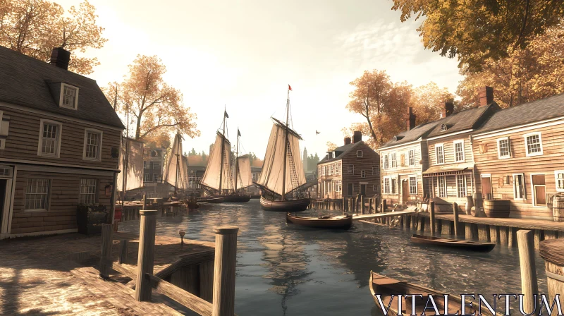 AI ART Picturesque Harbor Scene in Autumn
