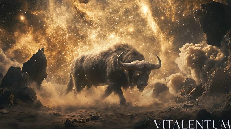 Ethereal Cosmic Bull with Glowing Eyes AI Image