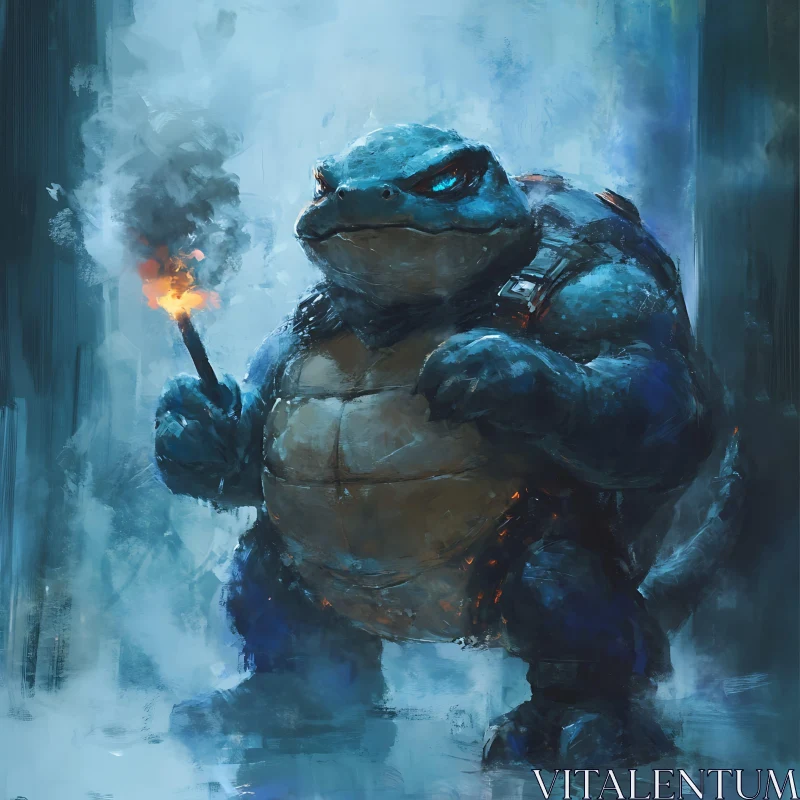 AI ART Mysterious Turtle-like Alien Holding Torch