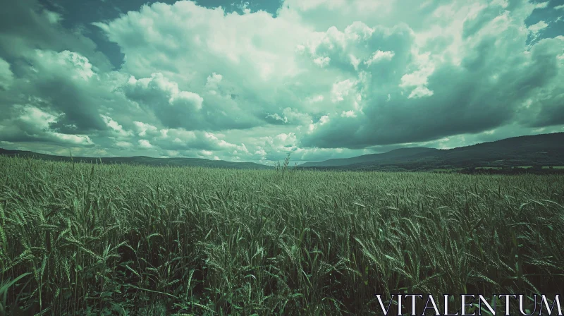 AI ART Serene Field Under Cloudy Sky