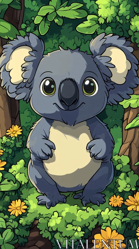 AI ART Playful Cartoon Koala in Nature
