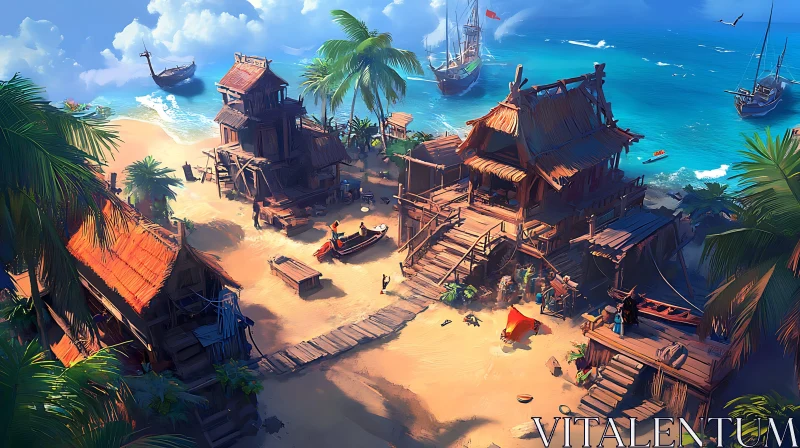 Rustic Beach Huts on a Serene Tropical Island