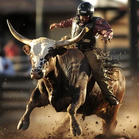 Rodeo Bull Rider in Full Swing
