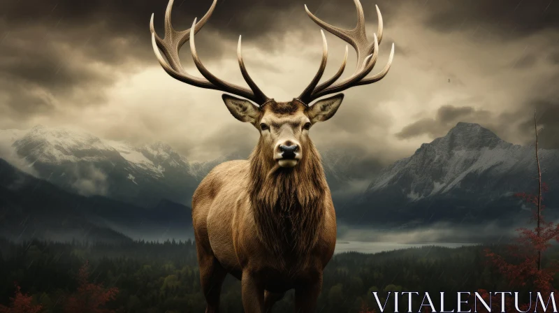 Majestic Deer Wallpaper with Surrealistic Elements AI Image