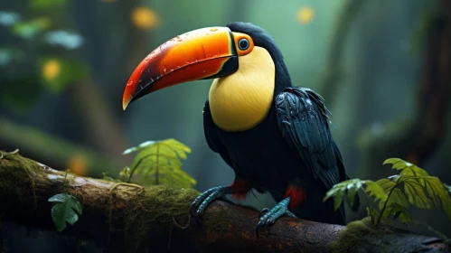 Tropical Toucan on Jungle Branch: A Realistic Rendering