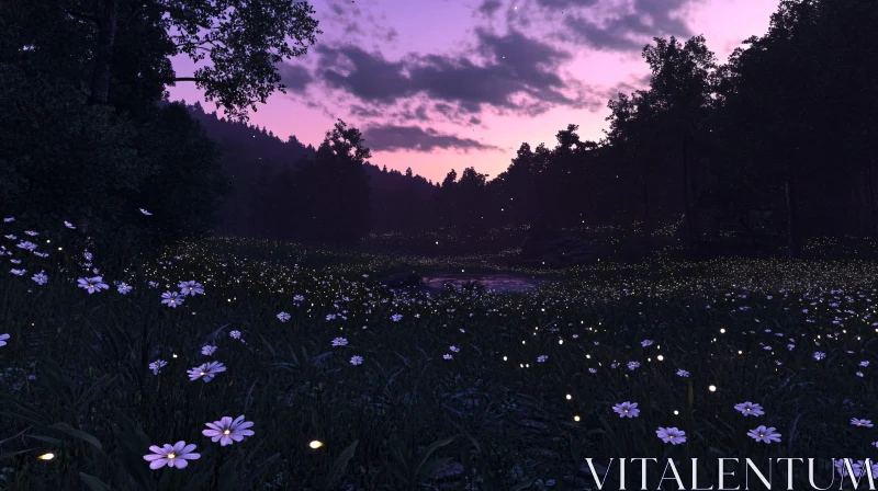 Evening Peace in a Floral Meadow AI Image