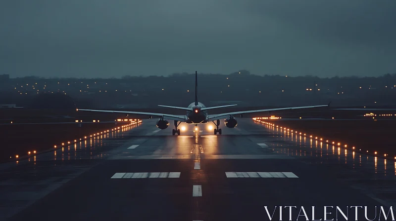 Night Takeoff Preparation of an Airplane AI Image