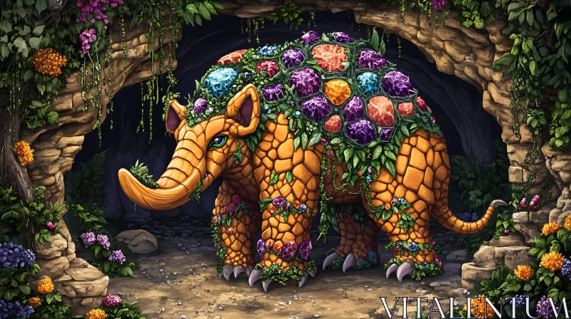 Fantasy Beast with Gemstones and Flora AI Image