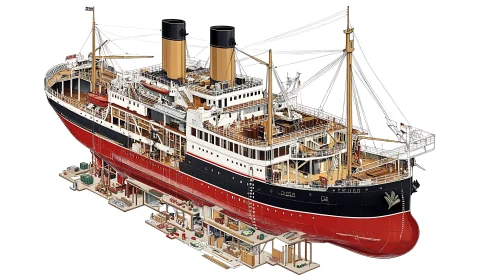 Detailed Ocean Liner Structural View