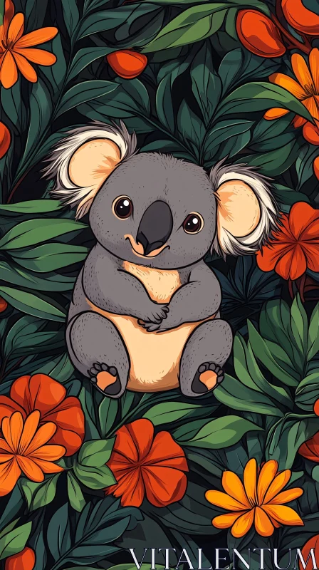 AI ART Koala Illustration with Orange Blossoms