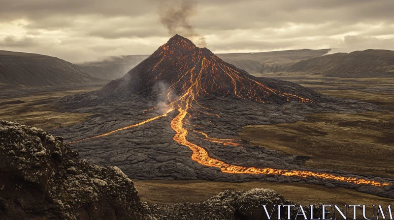 AI ART Lava Eruption from an Active Volcano