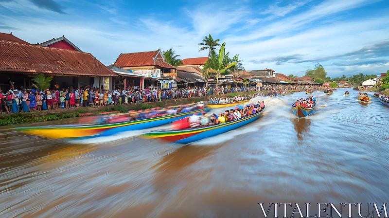 Vibrant Village Boat Race AI Image