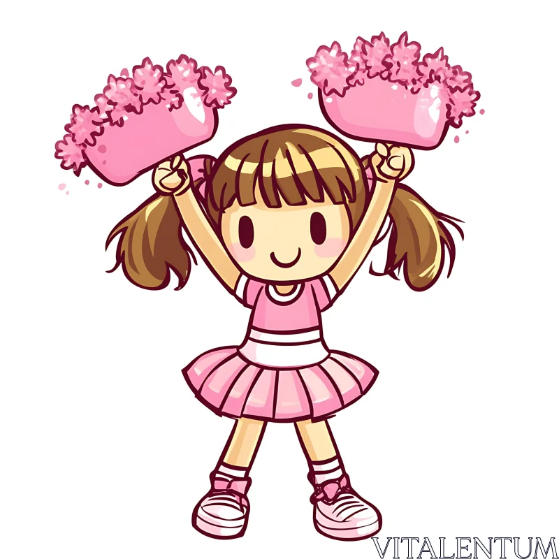 Cute Cheerleader Cartoon Drawing AI Image