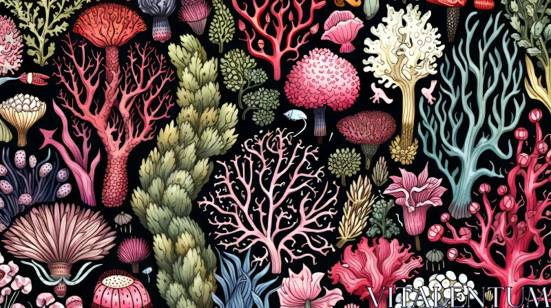 Intricate Coral Reef Illustration: A Splash of Underwater Botanical Beauty AI Image
