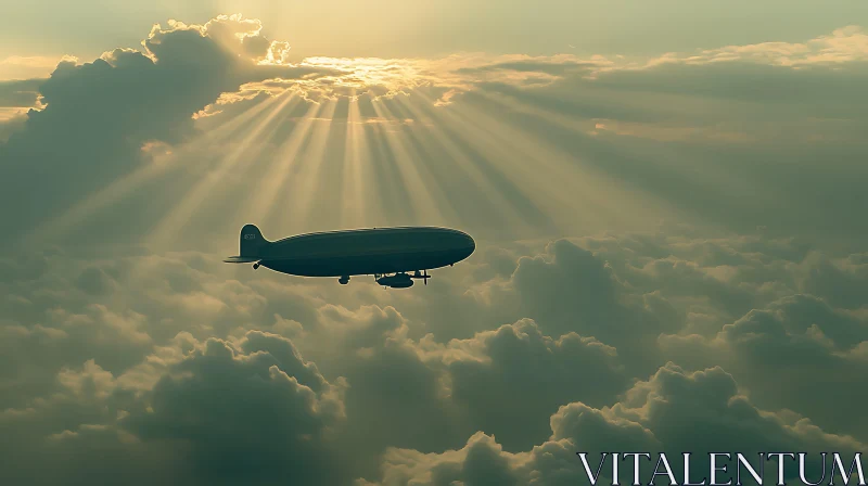 Serene Airship in Golden Sky AI Image